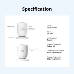 Išmanusis būvio jutiklis SNZB-06P24, 24GHz radaras, Zigbee 3.0, USB-C, SONOFF