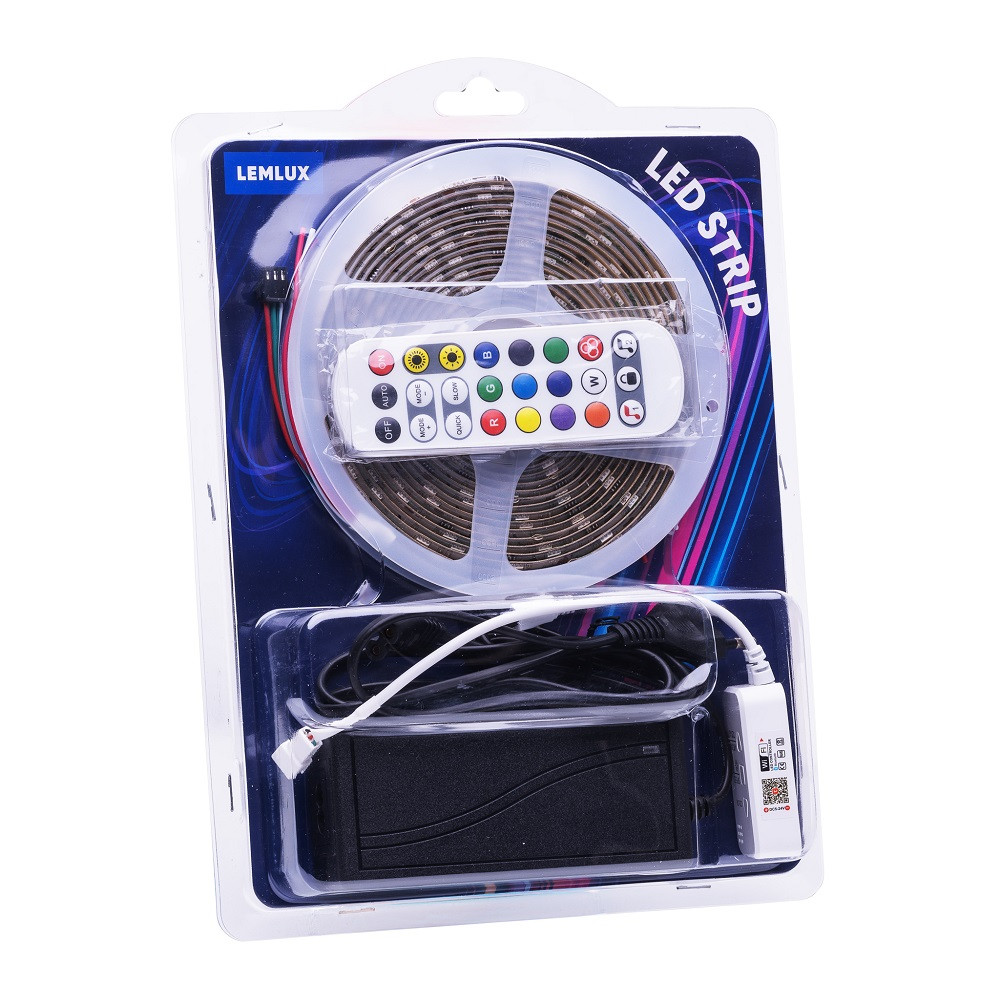 LED juostos rinkinys su maitinimo šaltiniu ir valdikliu, 5m, 30LED/ m, 7.2W/ m, 12Vdc, RGB IC skaitmeninė, IP65, TUYA Wi...