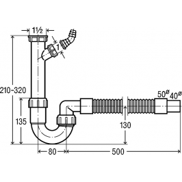 Viega plautuvės sifonas su lanksčiu pajungimu ir jungtimi skalbimo mašinai 1 1/2" x 40/50 mm