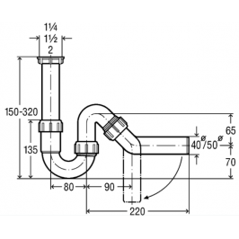 Viega plautuvės sifonas be ventilio 1 1/2 x 50