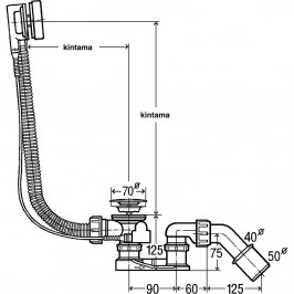 SIMPLEX Vonios sifonas su vandens perpylimo sistema 40/50