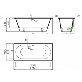 Akmens masės vonia Vispool Evento 1750x750 mm stačiais kampais balta