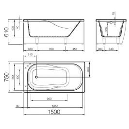 Akmens masės vonia Vispool Classica 1500x750 mm balta