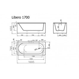 Akmens masės vonia Vispool Libero 170 x 80 cm balta