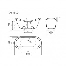 Akmens masės vonia Vispool Impero 1950x900 mm balta