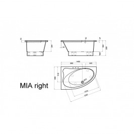 Akmens masės vonia MIA 1400x900 mm dešininė balta
