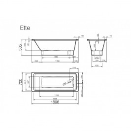 Akmens masės vonia ETTE 1696x700 mm su paslėptomis kojomis balta