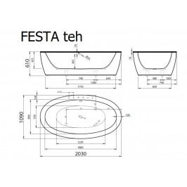 Akmens masės vonia FESTA 2040x1100 mm su panele balta