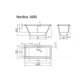Akmens masės vonia Vispool Nordica 1600x750 mm su paslėptomis kojomis balta