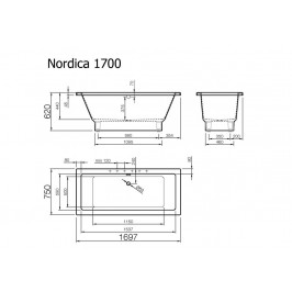 Akmens masės vonia Vispool Nordica 170x750 cm balta