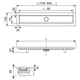 TECElinus dušo latako komplektas 4 in 1 su mat. plieno Straight grotelėmis 900mm