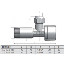 Kampinis ventilis išorinis sriegis 1/2" x 3/8" x 10 (NOV74MAC)