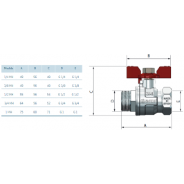 TURIA 3000 ventilis  su angaliu 1/2" v/i trumpa rankena (117208)