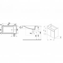 Jika Cube spintelė su praustuvu 60 cm  2 durelių balta