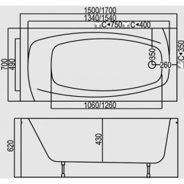 Vonia LINA 1500x700 mm balta