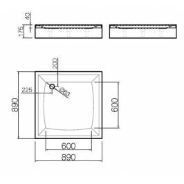Akmens masės dušo padėklas K-90 90x90 cm kvadratinis baltas