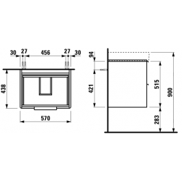 Spintelė BASE praustuvui 570x440x530 mm su dviem stalčiais balta blizgi