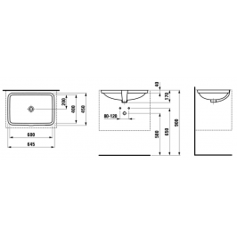 Praustuvas PRO S 600 x 400 x 170 mm su LCC iš apačios įmontuojamas baltas