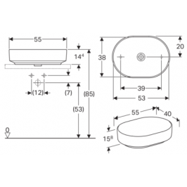 Praustuvas pastatomas VariForm 55 cm elipsė baltas