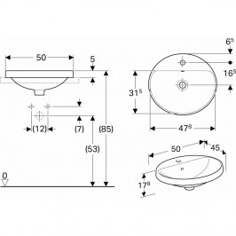 Praustuvas įleidžiamas VariForm 50 cm ovalus baltas