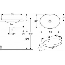 Praustuvas įleidžiamas VariForm 55 cm ovalus baltas