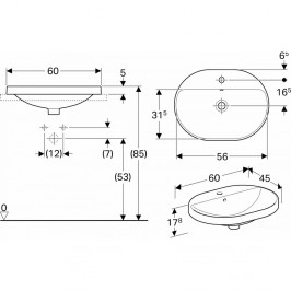 Praustuvas įleidžiamas VariForm 60 cm elipsės formos baltas