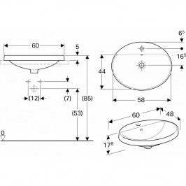 Praustuvas įleidžiamas VariForm 60 cm ovalus baltas