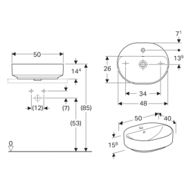 Praustuvas pastatomas VariForm 50 cm elipsės formos baltas