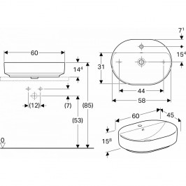 Praustuvas pastatomas VariForm 60 cm elipsės formos baltas