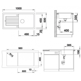 Plautuvė BLANCOZIA XL 6S 1000x500 mm juodos spalvos