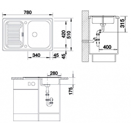 Plautuvė BLANCO Classic 45S 780x510 mm aliuminio metalinė spalva