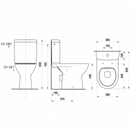 Kombinuotas unitazas LYRAplus RIMLESS horizontaliu nuotaku Dual Flush 45/3ltr. vandens įvadas apačioje